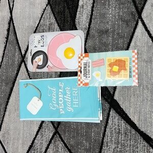 KITCHEN HALLMARK EMBROIDERED TOWEL BREAKFAST STICKY NOTES HAM & EGGS POT…